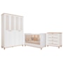 Dormitório Infantil Alfajor Guarda Roupa, Cômoda 4 Gavetas e Berço Branco Acetinado/Nature - Permóbili Baby