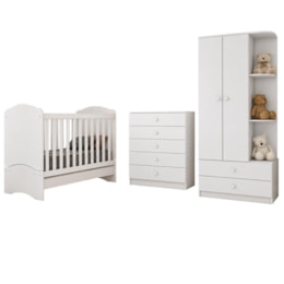 Dormitório Infantil Bala de Menta com Guarda Roupa, Cômoda e Berço Branco - Móveis Henn