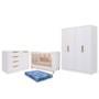 Dormitório Infantil Caramelo Guarda Roupa, Cômoda 1 Porta e Berço Branco Acetinado/Nature com Colchão Physical - Permóbili Baby