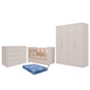 Dormitório Infantil Caramelo Guarda Roupa, Cômoda 1 Porta e Berço Off White com Colchão Physical - Permóbili Baby