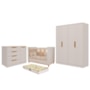 Dormitório Infantil Caramelo Guarda Roupa, Cômoda 1 Porta e Berço Off White/Nature com Colchão Supreme - Permóbili Baby