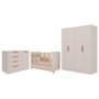 Dormitório Infantil Caramelo Guarda Roupa, Cômoda 1 Porta e Berço Off White/Nature - Permóbili Baby
