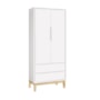 Dormitório Infantil Classic 2 Portas, Cômoda 1 Porta, Berço Branco Fosco com Pés Madeira Natural e Colchão - Reller Móveis