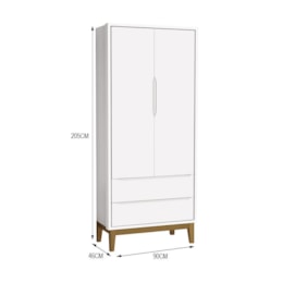 Dormitório Infantil Classic 2 Portas, Cômoda 1 Porta e Berço Branco Fosco com Pés Amadeirado - Reller Móveis Dormitório Infantil Classic 2 Portas, Cômoda 1 Porta e Berço Branco Fosco com Pés Amadeirado - Reller Móveis
