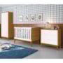 Dormitório Infantil Classic 2 Portas, Cômoda 3 Gavetas, Berço Branco/Savana com Pés Amadeirado e Colchão - Reller Móveis