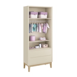 Dormitório Infantil Classic 2 Portas, Cômoda 6 Gavetas, Berço Areia Fosco com Pés Madeira Natural e Colchão - Reller Móveis  Dormitório Infantil Classic 2 Portas, Cômoda 6 Gavetas, Berço Areia Fosco com Pés Madeira Natural e Colchão - Reller Móveis