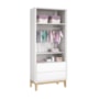 Dormitório Infantil Classic 2 Portas, Cômoda 6 Gavetas, Berço Branco Fosco com Pés Madeira Natural e Colchão - Reller Móveis