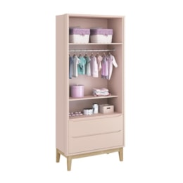 Dormitório Infantil Classic 2 Portas, Cômoda 6 Gavetas, Berço Rosa Fosco com Pés Madeira Natural e Colchão - Reller Móveis  Dormitório Infantil Classic 2 Portas, Cômoda 6 Gavetas, Berço Rosa Fosco com Pés Madeira Natural e Colchão - Reller Móveis