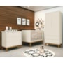 Dormitório Infantil Classic 2 Portas, Cômoda, Berço Areia Fosco com Pés Amadeirado e Colchão D18 - Reller Móveis