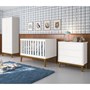 Dormitório Infantil Classic 2 Portas, Cômoda, Berço Branco Fosco com Pés Amadeirado e Colchão D18 - Reller Móveis