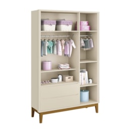 Dormitório Infantil Classic 3 Portas, Cômoda 6 Gavetas, Berço Areia Fosco com Pés Amadeirado e Colchão - Reller Móveis Dormitório Infantil Classic 3 Portas, Cômoda 6 Gavetas, Berço Areia Fosco com Pés Amadeirado e Colchão - Reller Móveis