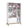Dormitório Infantil Classic 3 Portas, Cômoda 6 Gavetas, Berço Branco Fosco com Pés Amadeirado e Colchão - Reller Móveis