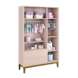 Dormitório Infantil Classic 3 Portas, Cômoda 6 Gavetas, Berço Rosa Fosco com Pés Amadeirado e Colchão - Reller Móveis Dormitório Infantil Classic 3 Portas, Cômoda 6 Gavetas, Berço Rosa Fosco com Pés Amadeirado e Colchão - Reller Móveis