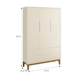 Dormitório Infantil Classic 3 Portas, Cômoda, Berço Areia Fosco com Pés Amadeirado e Colchão D18 - Reller Móveis Dormitório Infantil Classic 3 Portas, Cômoda, Berço Areia Fosco com Pés Amadeirado e Colchão D18 - Reller Móveis