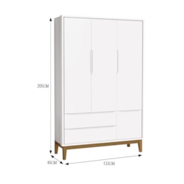 Dormitório Infantil Classic 3 Portas, Cômoda, Berço Branco Fosco com Pés Amadeirado e Colchão D18 - Reller Móveis Dormitório Infantil Classic 3 Portas, Cômoda, Berço Branco Fosco com Pés Amadeirado e Colchão D18 - Reller Móveis