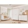 Dormitório Infantil Cupcake Guarda Roupa, Cômoda 1 Porta e Berço Branco Acetinado/Nature com Colchão Physical - Permóbili Baby
