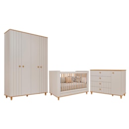 Dormitório Infantil Cupcake Guarda Roupa, Cômoda 1 Porta e Berço Off White/Nature - Permóbili Baby