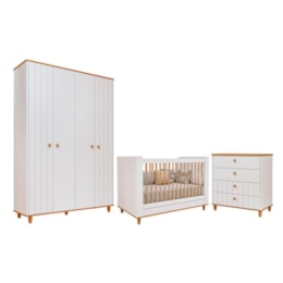 Dormitório Infantil Cupcake Guarda Roupa, Cômoda e Berço Branco Acetinado/Nature - Permóbili Baby Dormitório Infantil Cupcake Guarda Roupa, Cômoda e Berço Branco Acetinado/Nature - Permóbili Baby