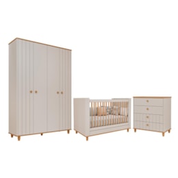 Dormitório Infantil Cupcake Guarda Roupa, Cômoda e Berço Off White/Nature - Permóbili Baby Dormitório Infantil Cupcake Guarda Roupa, Cômoda e Berço Off White/Nature - Permóbili Baby
