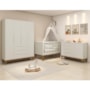 Dormitório Infantil Elfe Classic Guarda Roupa, Cômoda 1 Porta, Berço Noah Areia Pés Amadeirado e Colchão - Reller Móveis