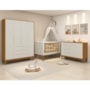 Dormitório Infantil Elfe Classic Guarda Roupa, Cômoda 1 Porta, Berço Noah Areia/Savana Pés Amadeirado e Colchão - Reller Móveis
