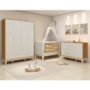 Dormitório Infantil Elfe Classic Guarda Roupa, Cômoda 1 Porta, Berço Noah Areia/Savana Pés Madeira Natural e Colchão D18 - Reller Móveis