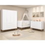Dormitório Infantil Elfe Classic Guarda Roupa, Cômoda 1 Porta, Berço Noah Branco Pés Amadeirado e Colchão - Reller Móveis