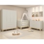 Dormitório Infantil Elfe Classic Guarda Roupa, Cômoda 1 Porta e Berço Noah Areia com Pés Madeira Natural - Reller Móveis