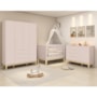 Dormitório Infantil Elfe Classic Guarda Roupa, Cômoda 1 Porta e Berço Noah Rosa com Pés Madeira Natural - Reller Móveis