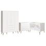 Dormitório Infantil Elfe Retrô Guarda Roupa, Cômoda e Berço Noah Branco com Pés Amadeirado - Reller Móveis