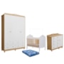 Dormitório Infantil Elô Guarda Roupa, Cômoda e Berço Branco Brilho/Amêndoa com Colchão Baby Physical - Móveis Peroba