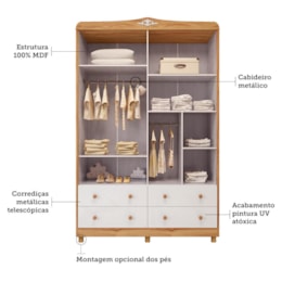 Dormitório Infantil Elô Guarda Roupa, Cômoda e Berço Branco Brilho/Amêndoa - Móveis Peroba Dormitório Infantil Elô Guarda Roupa, Cômoda e Berço Branco Brilho/Amêndoa - Móveis Peroba