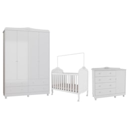 Dormitório Infantil Elô Guarda Roupa, Cômoda e Berço Branco Brilho - Móveis Peroba  Dormitório Infantil Elô Guarda Roupa, Cômoda e Berço Branco Brilho - Móveis Peroba