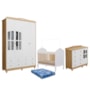 Dormitório Infantil Elô Janelas Guarda Roupa, Cômoda e Berço Branco Brilho/Amêndoa com Colchão Baby Physical - Móveis Peroba