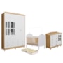 Dormitório Infantil Elô Janelas Guarda Roupa, Cômoda e Berço Branco Brilho/Amêndoa com Colchão Supreme - Móveis Peroba
