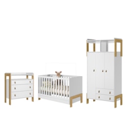 Dormitório Infantil Fantasia Guarda Roupa, Cômoda e Berço Branco Acetinado - Qmovi Dormitório Infantil Fantasia Guarda Roupa, Cômoda e Berço Branco Acetinado - Qmovi