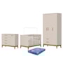 Dormitório Infantil Flip Guarda Roupa 3 Portas, Cômoda 1 Porta e Berço Areia Fosco com Colchão Physical - Reller Móveis