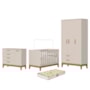 Dormitório Infantil Flip Guarda Roupa 3 Portas, Cômoda 1 Porta e Berço Areia Fosco com Colchão Supreme - Reller Móveis