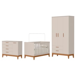 Dormitório Infantil Flip Guarda Roupa 3 Portas, Cômoda 1 Porta e Berço Areia Fosco - Reller Móveis