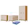 Dormitório Infantil Flip Guarda Roupa 3 Portas, Cômoda 1 Porta e Berço Areia Fosco/Savana com Colchão Physical - Reller Móveis