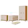 Dormitório Infantil Flip Guarda Roupa 3 Portas, Cômoda 1 Porta e Berço Areia Fosco/Savana com Colchão Supreme - Reller Móveis