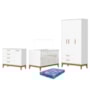 Dormitório Infantil Flip Guarda Roupa 3 Portas, Cômoda 1 Porta e Berço Branco Fosco com Colchão Physical - Reller Móveis