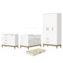 Dormitório Infantil Flip Guarda Roupa 3 Portas, Cômoda 1 Porta e Berço Branco Fosco com Colchão Supreme - Reller Móveis
