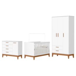 Dormitório Infantil Flip Guarda Roupa 3 Portas, Cômoda 1 Porta e Berço Branco Fosco - Reller Móveis 