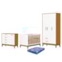 Dormitório Infantil Flip Guarda Roupa 3 Portas, Cômoda 1 Porta e Berço Branco Fosco/Savana com Colchão Physical - Reller Móveis