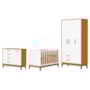 Dormitório Infantil Flip Guarda Roupa 3 Portas, Cômoda 1 Porta e Berço Branco Fosco/Savana - Reller Móveis