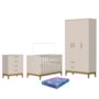 Dormitório Infantil Flip Guarda Roupa 3 Portas, Cômoda 4 Gavetas e Berço Areia Fosco com Colchão Physical - Reller Móveis