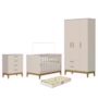 Dormitório Infantil Flip Guarda Roupa 3 Portas, Cômoda 4 Gavetas e Berço Areia Fosco com Colchão Supreme - Reller Móveis