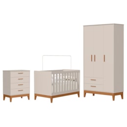 Dormitório Infantil Flip Guarda Roupa 3 Portas, Cômoda 4 Gavetas e Berço Areia Fosco - Reller Móveis