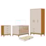 Dormitório Infantil Flip Guarda Roupa 3 Portas, Cômoda 4 Gavetas e Berço Areia Fosco/Savana com Colchão Supreme - Reller Móveis 